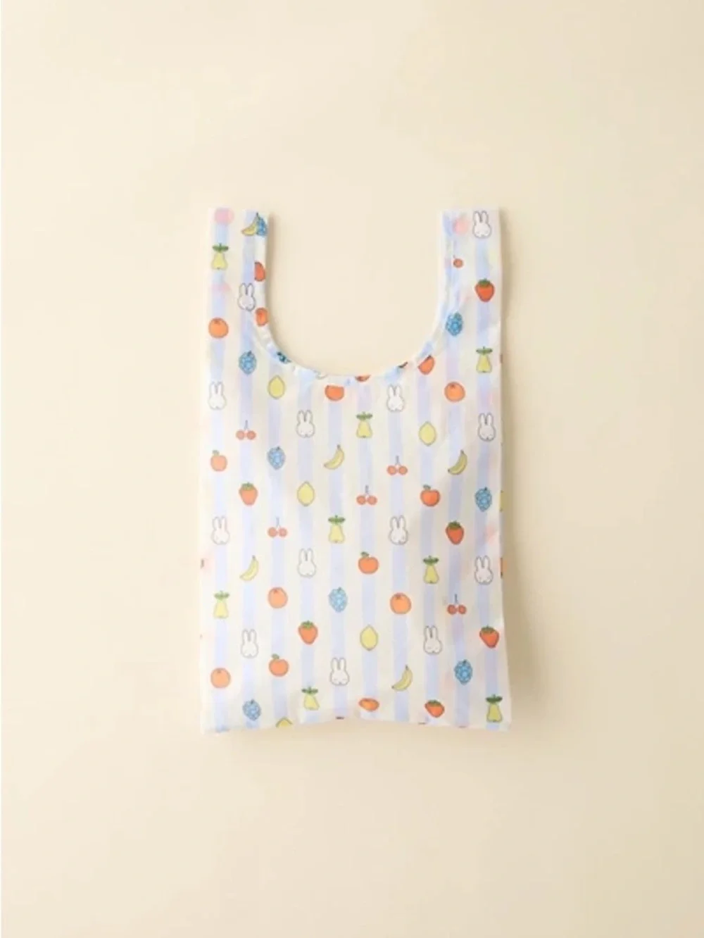 BAGGU Baby size Miffy Strawberry Stripe Tote in Light Blue and Orange